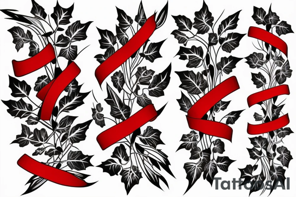 a long strand of English Ivy intertwined with red ribbons tattoo idea