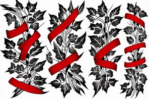 a long strand of English Ivy intertwined with red ribbons tattoo idea