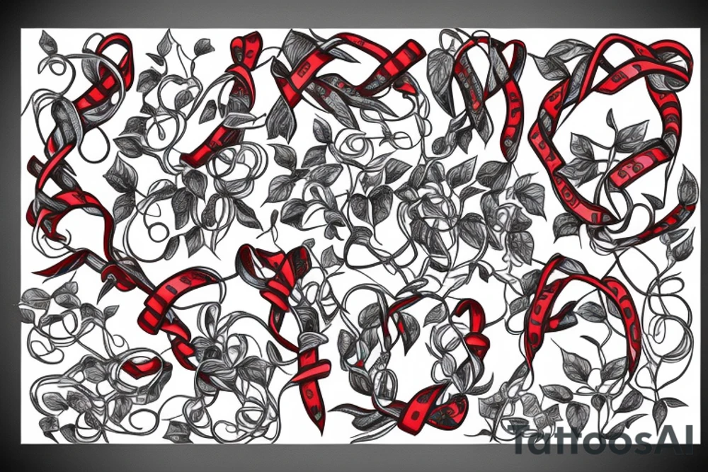 a long strand of English Ivy intertwined with red ribbons tattoo idea