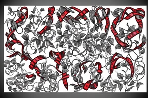 a long strand of English Ivy intertwined with red ribbons tattoo idea