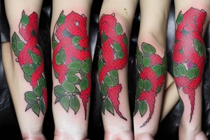 a long strand of English Ivy intertwined with red ribbons tattoo idea