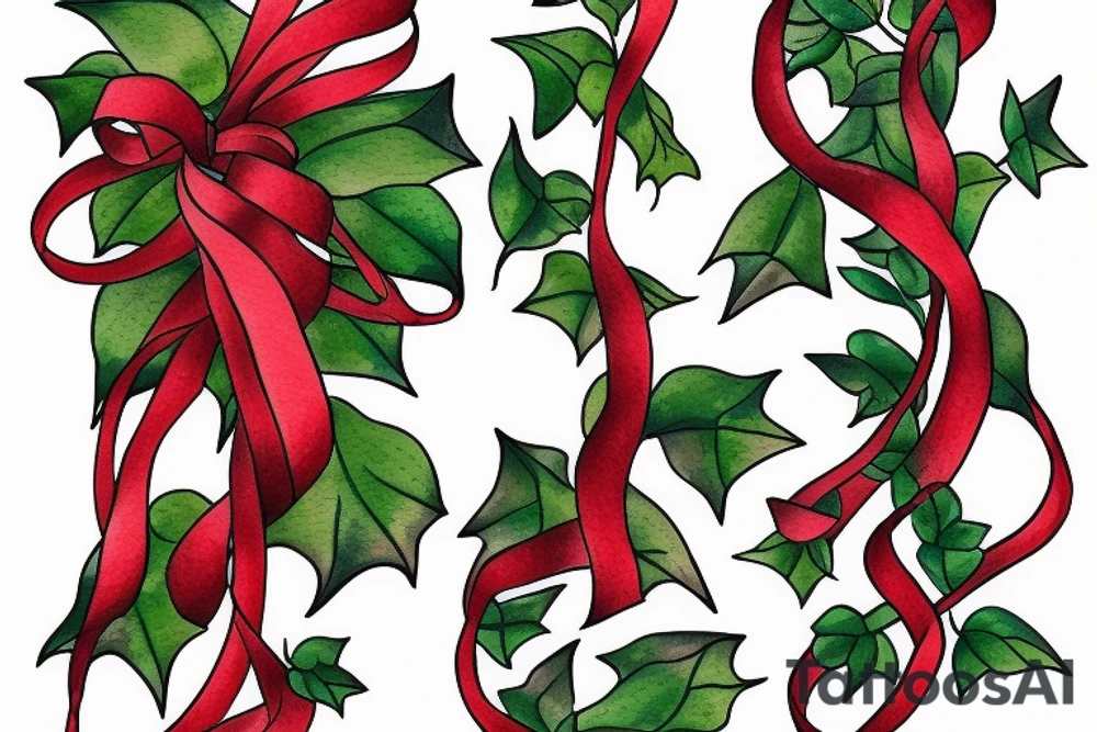 a long strand of English Ivy intertwined with red ribbons tattoo idea