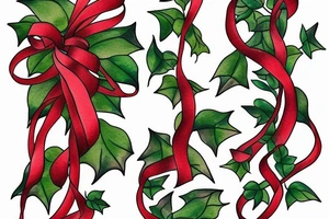a long strand of English Ivy intertwined with red ribbons tattoo idea