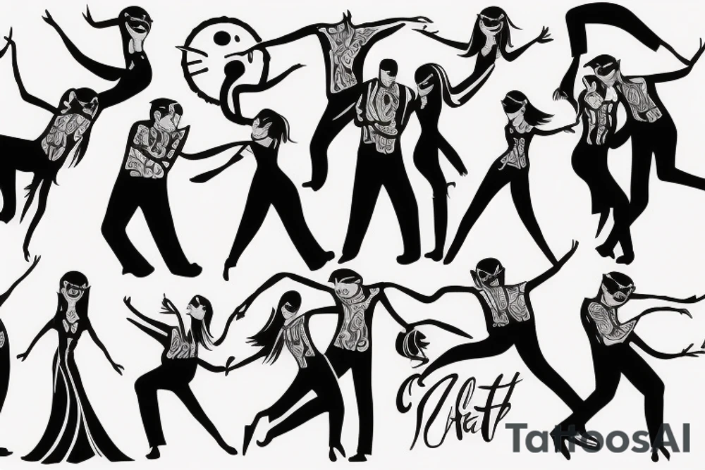 A man dancing with a female version of death tattoo idea