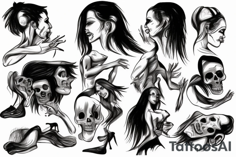 A man dancing with a female version of death tattoo idea