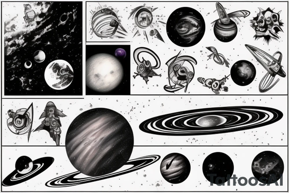 Space high detail black hole planets epic tattoo idea