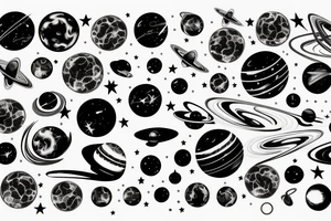 High detail space black holes planets stars connected designs tattoo idea