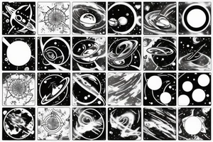 High detail space black holes planets stars connected designs tattoo idea