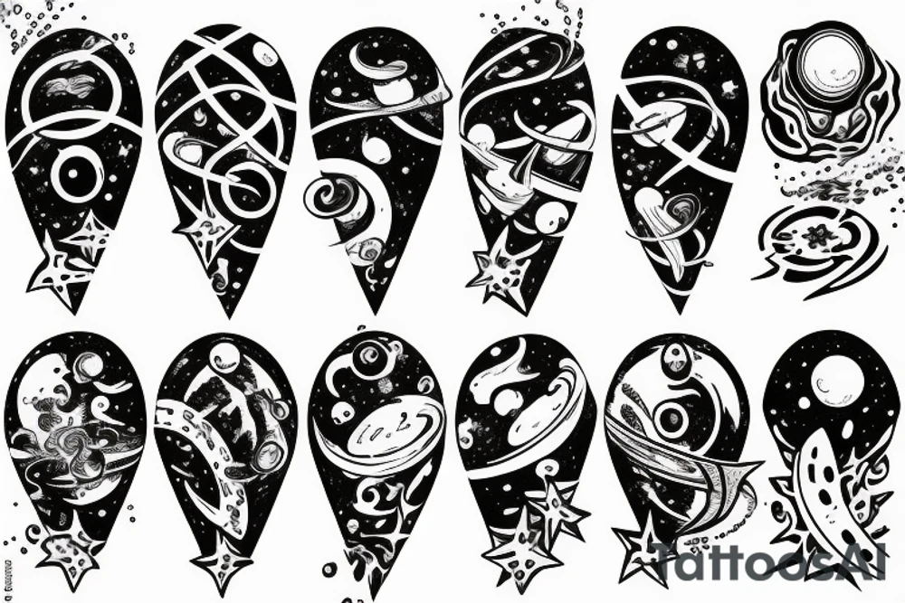 High detail space black holes planets stars connected designs tattoo idea