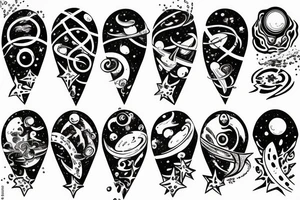 High detail space black holes planets stars connected designs tattoo idea