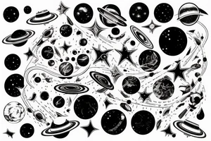 High detail space black holes planets stars connected designs tattoo idea
