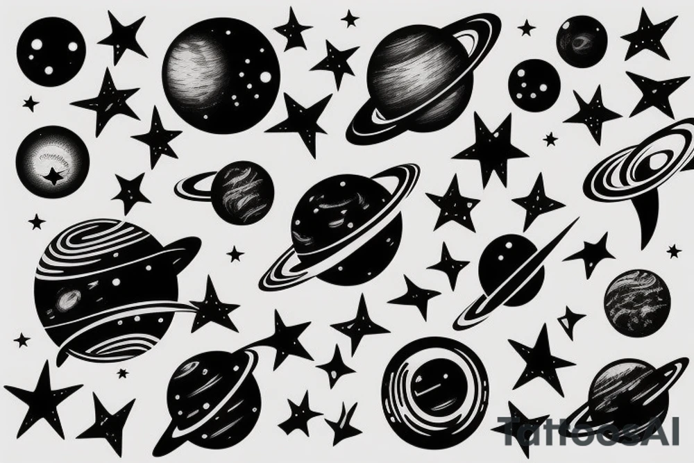 Space black holes half sleeve stars planets tattoo idea