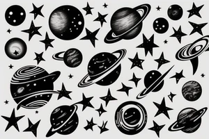 Space black holes half sleeve stars planets tattoo idea
