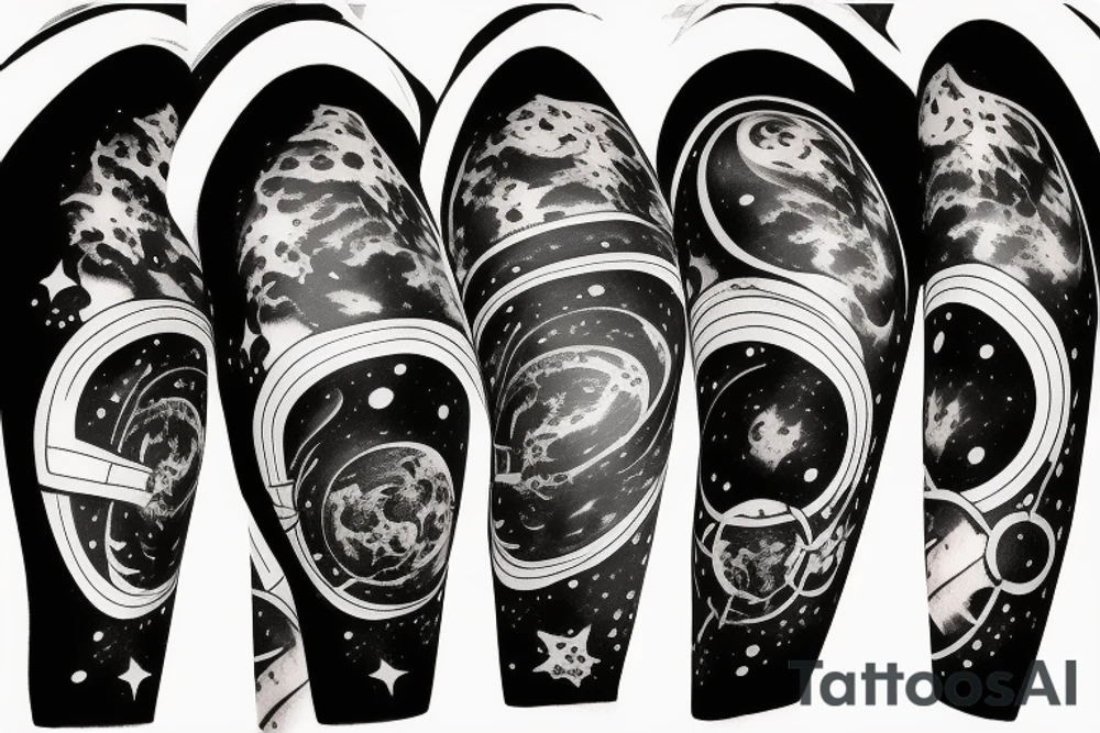 Space black holes half sleeve stars planets tattoo idea