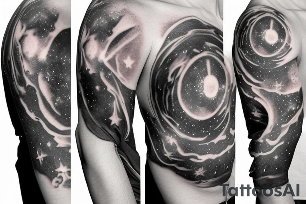 Space black hole half sleeve stars planets tattoo idea