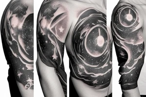 Space black hole half sleeve stars planets tattoo idea