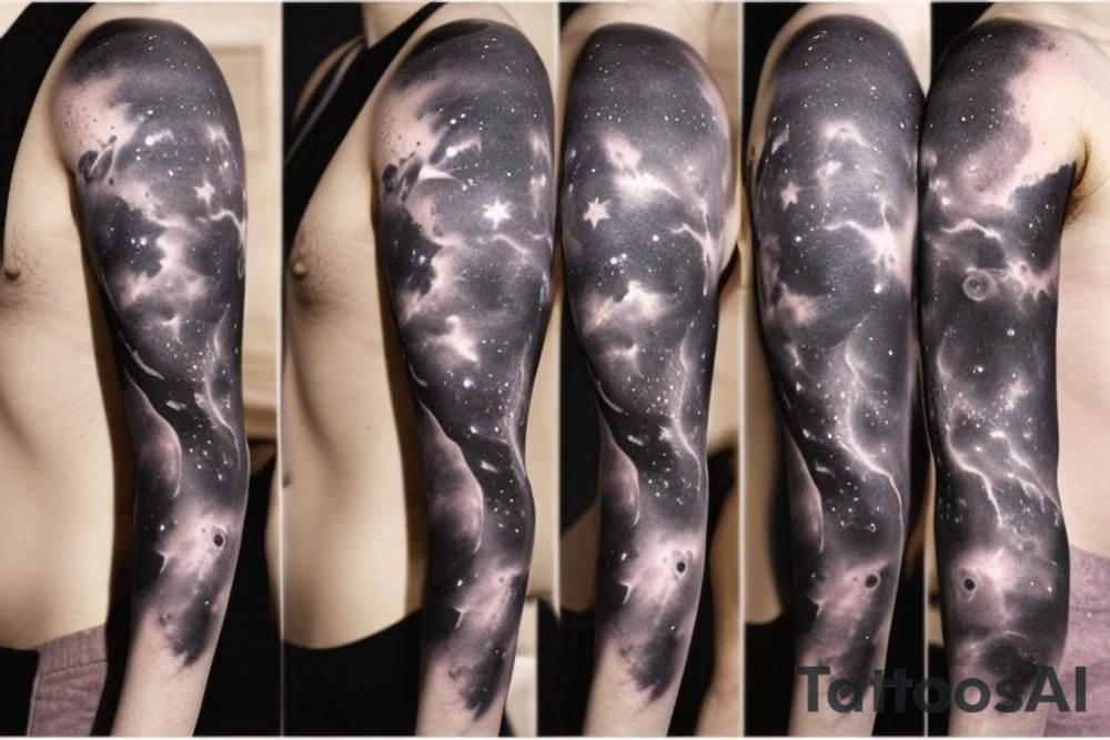 Space black hole half sleeve stars planets tattoo idea