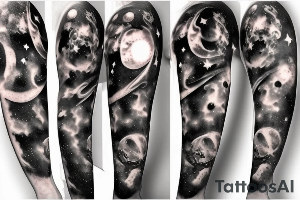 Space black hole half sleeve stars planets tattoo idea