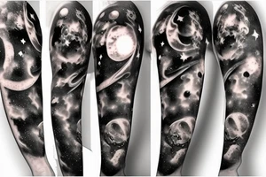 Space black hole half sleeve stars planets tattoo idea