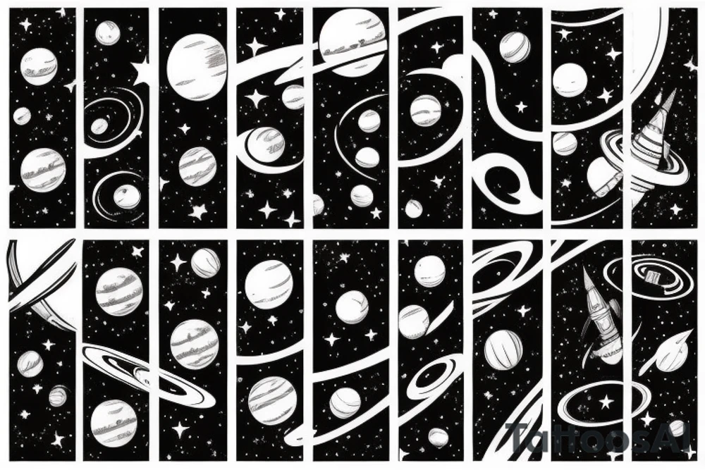 Space black hole half sleeve stars planets tattoo idea