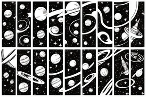 Space black hole half sleeve stars planets tattoo idea