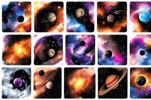 Colorful space black hole planets stars collision tattoo idea