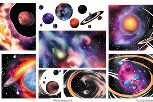 Colorful space black hole planets stars collision tattoo idea