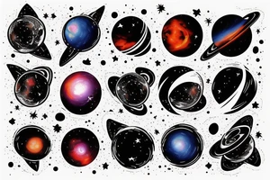 Colorful space black hole planets stars collision intense tattoo idea