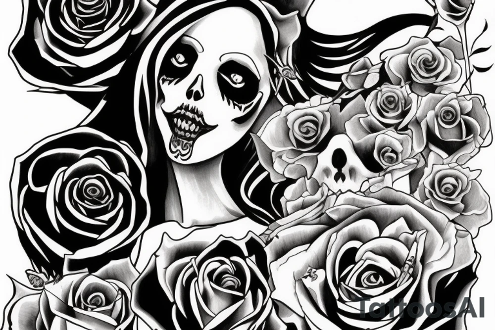 Lady grim reaper with rose tattoo idea