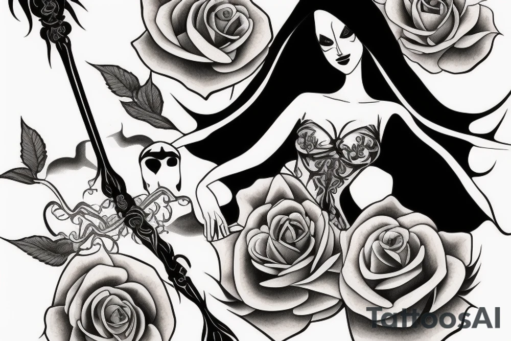 Lady grim reaper with rose scythe tattoo idea