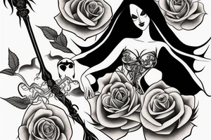 Lady grim reaper with rose scythe tattoo idea