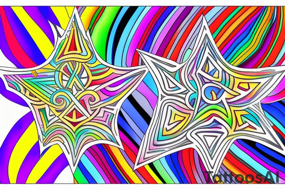 Intricate 5-point star in a rainbow swirl of color tattoo idea