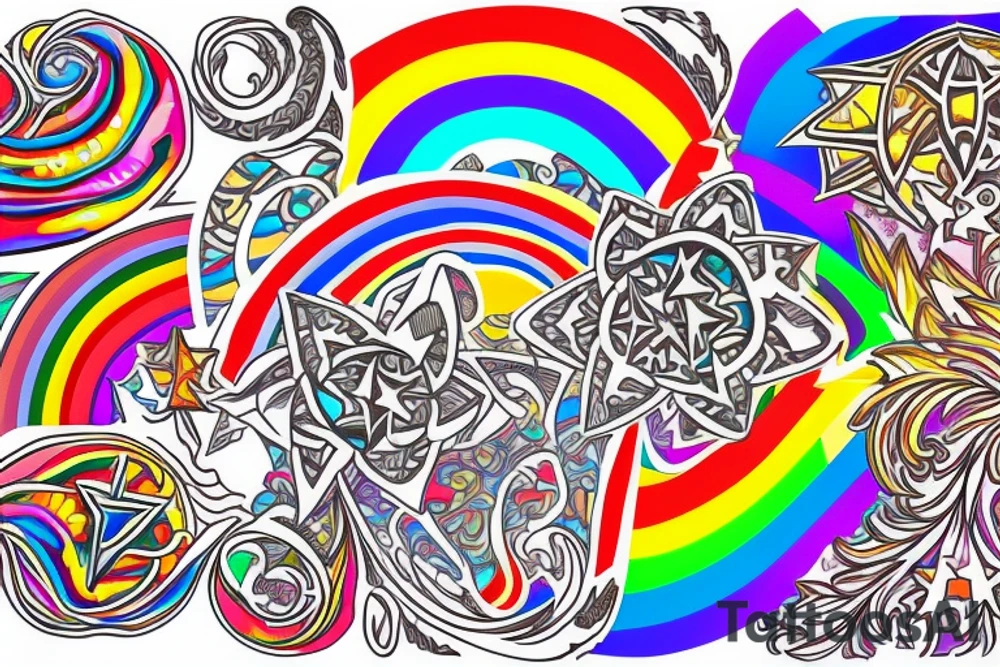 Intricate 5-point star in a rainbow swirl of color tattoo idea