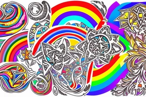Intricate 5-point star in a rainbow swirl of color tattoo idea