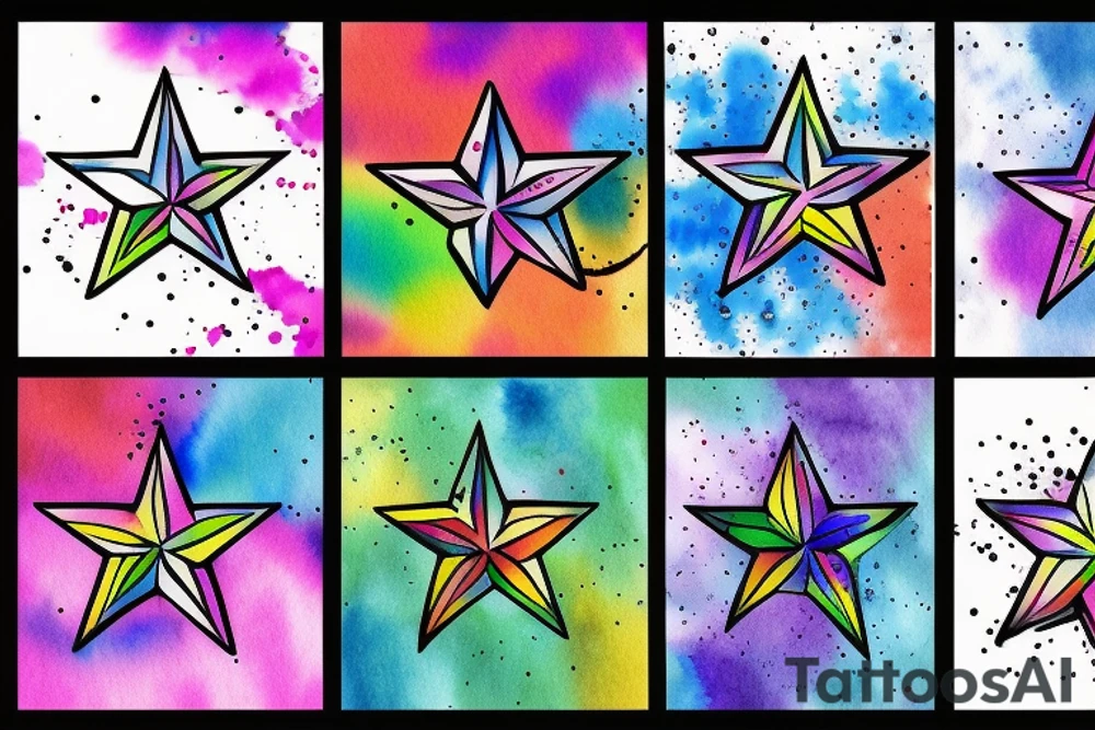 5-point star with rainbow colour tattoo idea