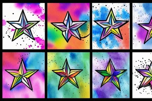 5-point star with rainbow colour tattoo idea