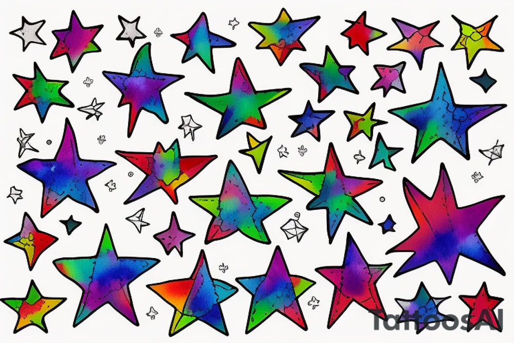 5-point star with rainbow colour tattoo idea