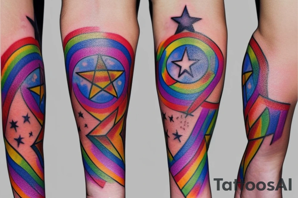 5-point star with rainbow colour tattoo idea