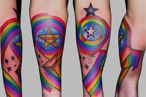 5-point star with rainbow colour tattoo idea