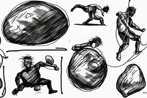 Sisyphus pushing a boulder up a high mountain chain tattoo idea