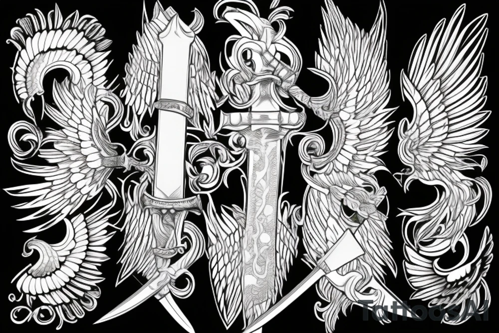 sword with wings on the side tattoo idea
