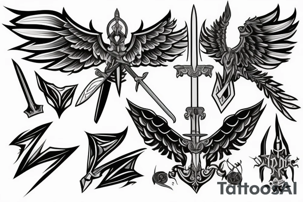sword with wings on the side tattoo idea