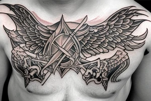 sword with wings on the side on the chest tattoo idea