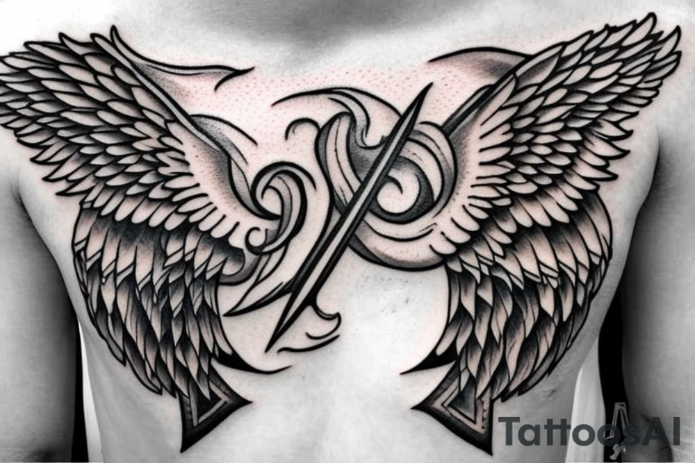 sword with wings on the side on the chest tattoo idea