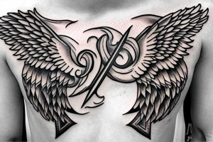 sword with wings on the side on the chest tattoo idea
