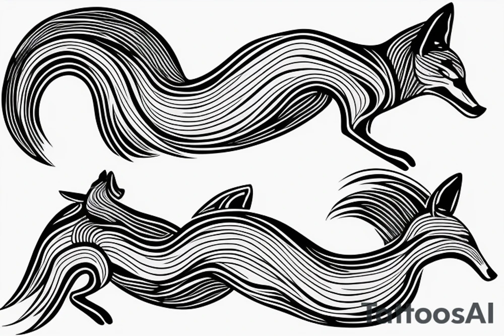 Abstract coyote pair running and leaving lines in their wake tattoo idea