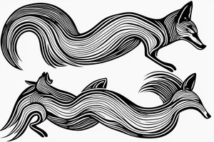 Abstract coyote pair running and leaving lines in their wake tattoo idea