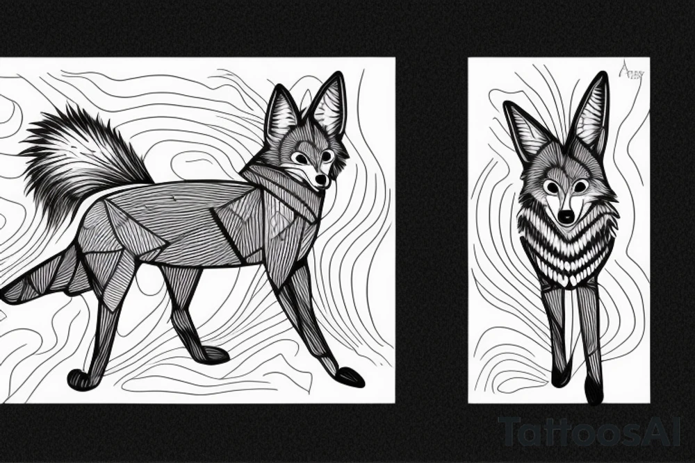 Abstract coyote pair running and leaving lines in their wake tattoo idea