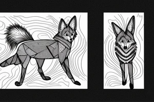 Abstract coyote pair running and leaving lines in their wake tattoo idea