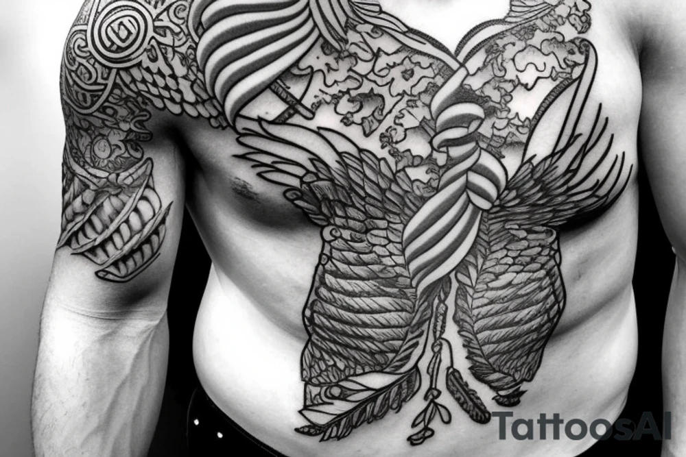 Apollo Greek god statue, filigree leaves tattoo idea